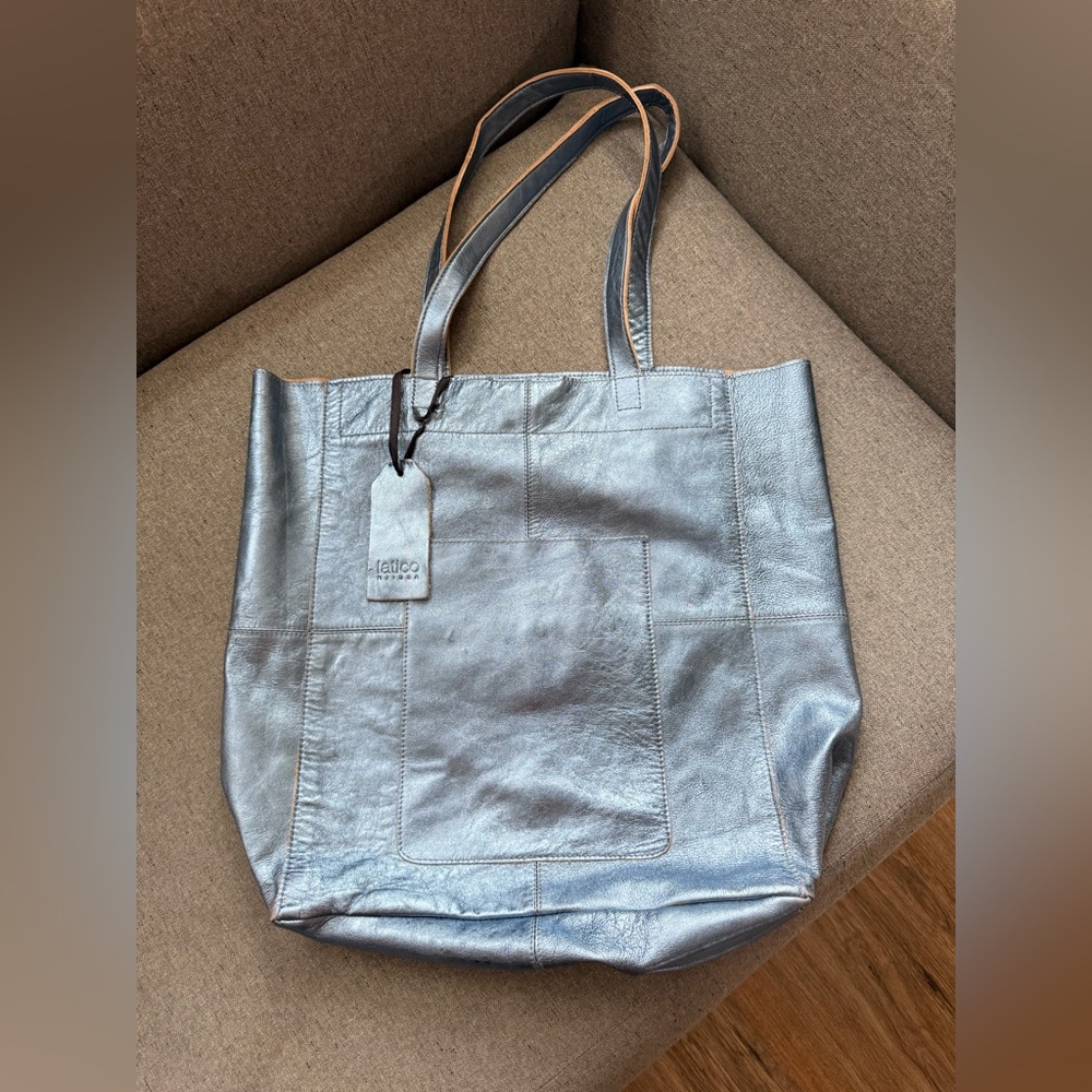 Latico Leather Tote Shoulder Blue Silver Bag Purse Shopper